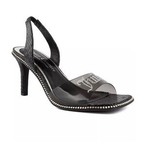 Juicy Couture Black Lucite Rhinestone Logo Short Heels